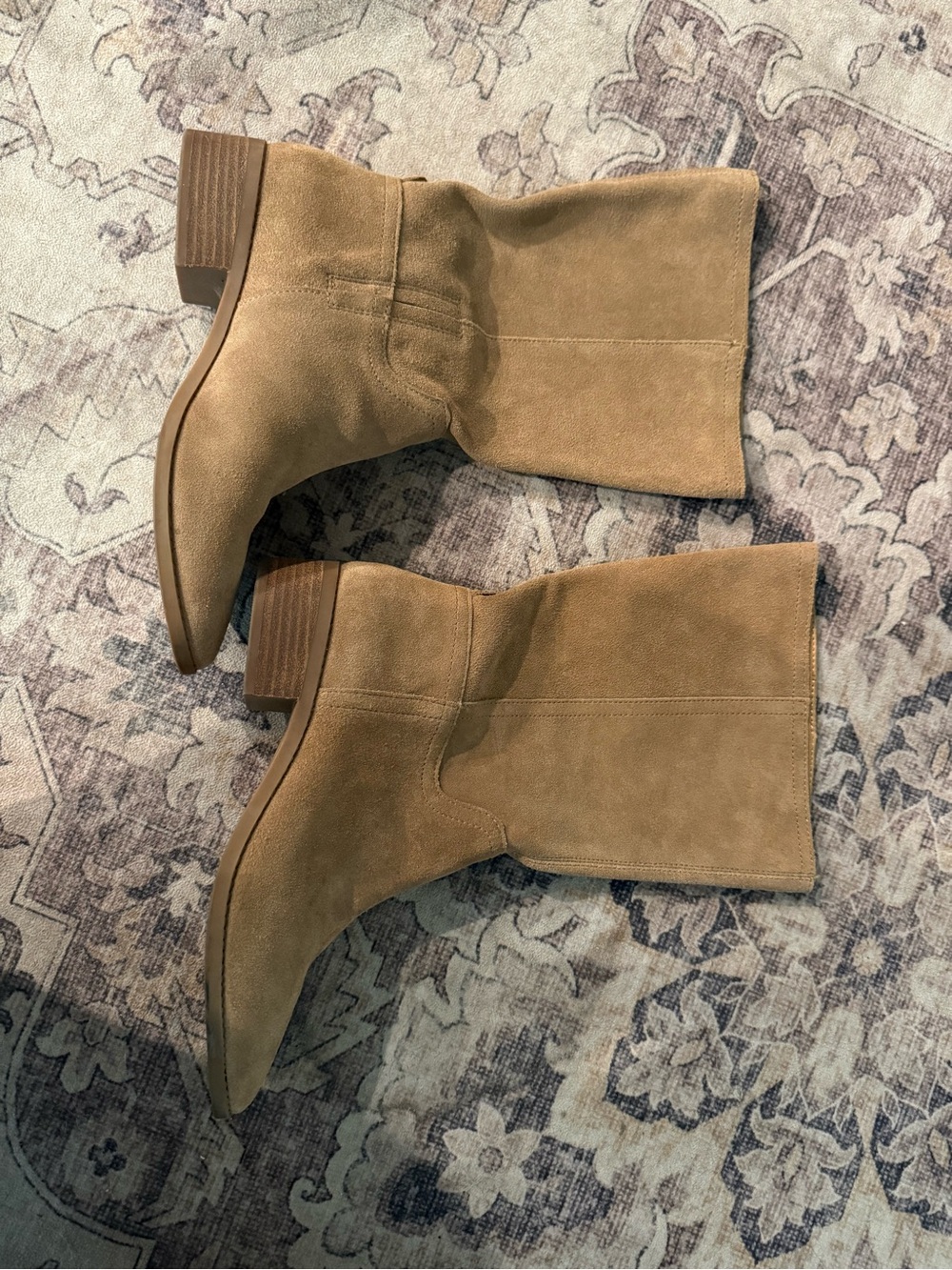 Lucky Brand Tan Suede Mid-Calf Heeled Boots